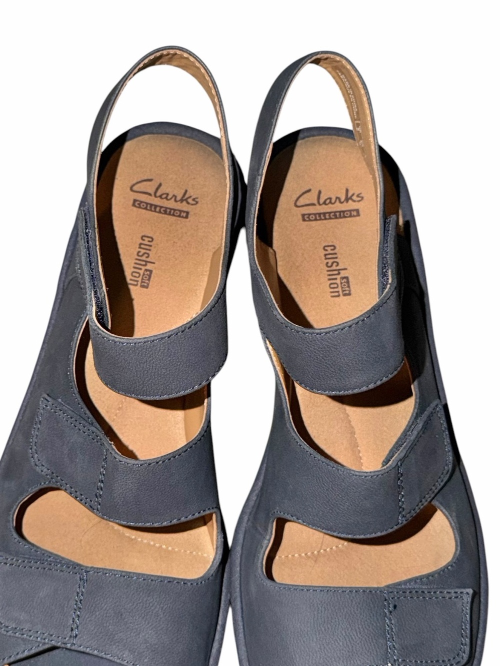 Clarks Reedly Juno Navy Nubuck Platform Wedge Comfort Soft Cushion Sandals 8.5 - Picture 10 of 10